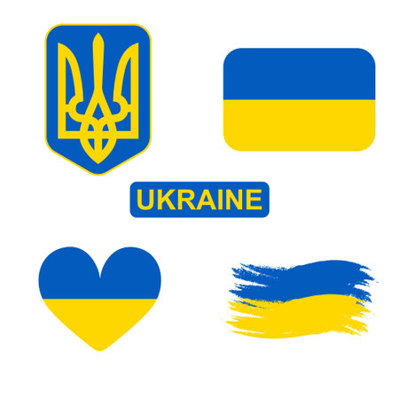 Set of symbols of the independent country of Ukraine on a white background - Vector illustrationのイラスト素材