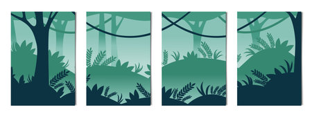 Set of 4 pcs vertical backgrounds jungle scenery - Vector illustration