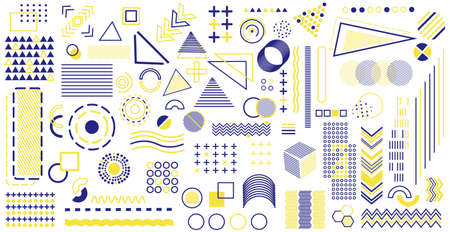 Big set of various abstract yellow-blue elements on a white background - Vector illustrationのイラスト素材