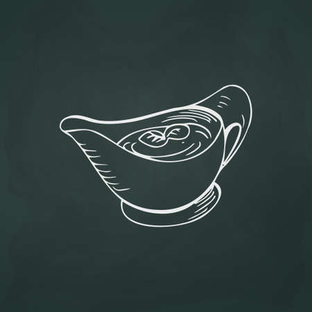 Sauce bowl with sauce thin white lines on a textural dark background - Vectorのイラスト素材