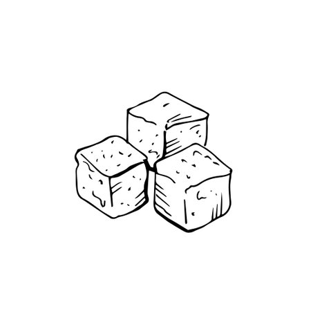 Refined sugar cubes thin black lines on a white background - Vector illustrationのイラスト素材