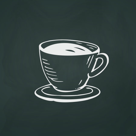 Cup of coffee thin white lines on a textured dark background - Vector illustrationのイラスト素材