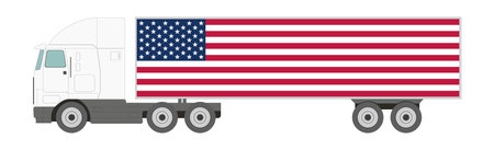 Truck with US flag trailer on white background - Vector illustrationのイラスト素材