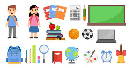 Set of many school elements on a white background - Vector illustrationのイラスト素材