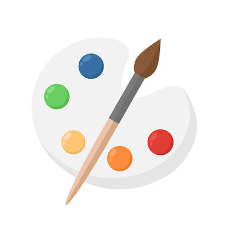Paint palette of different colors, drawing lesson at school - Vector illustrationのイラスト素材