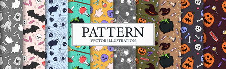 Set of 10 pcs. halloween patterns, elements of the holiday of the dead - Vector illustrationのイラスト素材