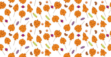 Sweets in the form of a festive pumpkin Halloween pattern - Vector illustrationのイラスト素材