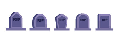 Set of 5 pcs. tombstones from Halloween cemetery on white background - Vector illustrationのイラスト素材