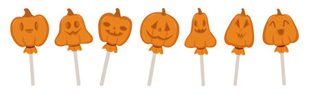 Orange candy canes in the form of festive orange pumpkins for halloween - Vector illustrationのイラスト素材