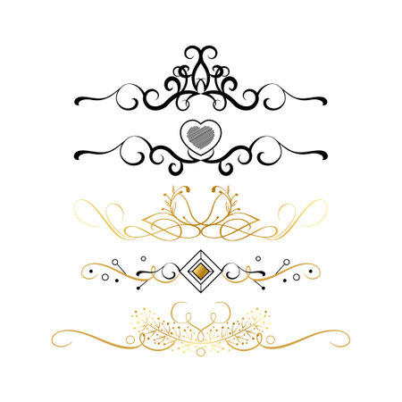 Set of black and gold ornaments, frames for illustrations on a white background - Vector illustrationのイラスト素材