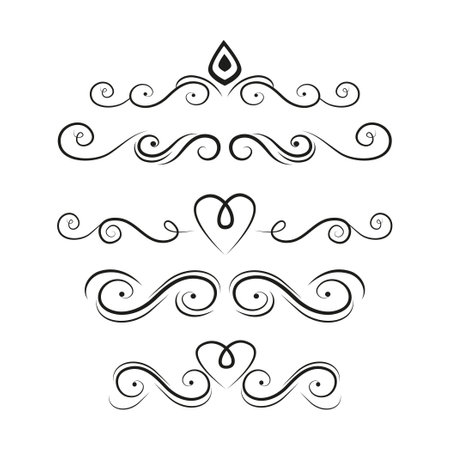 Set of black lines ornaments, frames for illustrations on a white background - Vector illustrationのイラスト素材
