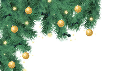 Christmas tree on white background, web template for festive promotional items - Vector illustrationのイラスト素材
