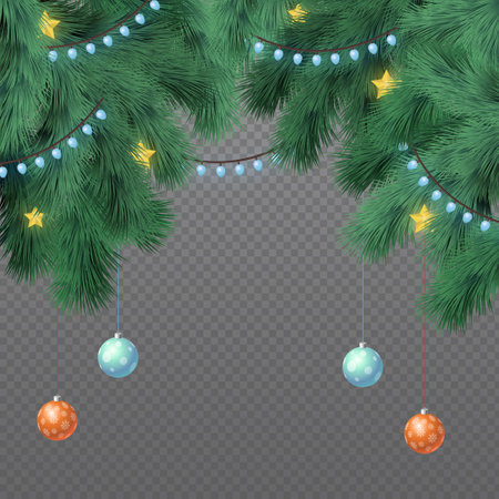 New Year Christmas background, festive fir tree, web template without background for advertising, postcards - Vector illustrationのイラスト素材