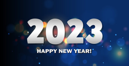 Happy New Year 2023 bright bokeh background postcard, web template - Vector illustration