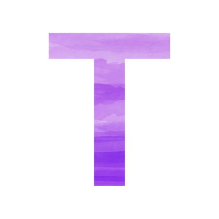 English alphabet, letter T painted with watercolor blue blue paints - Vector illustrationのイラスト素材