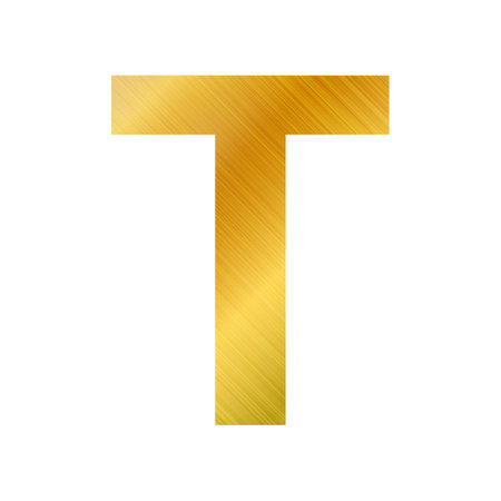 English alphabet, gold texture letter T on white background - Vector illustrationのイラスト素材