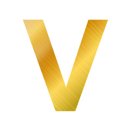 English alphabet, gold texture letter V on white background - Vector illustrationのイラスト素材