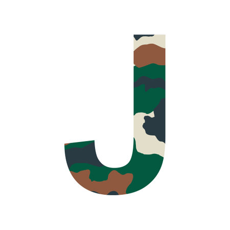 English alphabet letter J, khaki style isolated on white background - Vector illustrationのイラスト素材