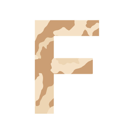 English alphabet letter F, khaki style isolated on white background - Vector illustrationのイラスト素材