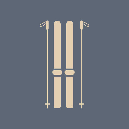 Hiking skis with poles, attributes of a winter hike - Vector illustrationのイラスト素材
