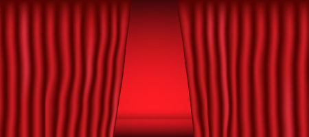 Red opening theater curtain, panoramic background template - Vector illustrationのイラスト素材