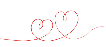 Red thin lines two love hearts on white background - Vector illustrationのイラスト素材