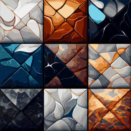 Set 9pcs light and dark marble tile texture, background template - Vector illustrationのイラスト素材