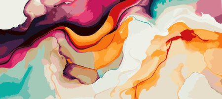 Marble panoramic texture design, colorful multicolored marble surface, curved lines, bright abstract background design - Vector illustrationのイラスト素材