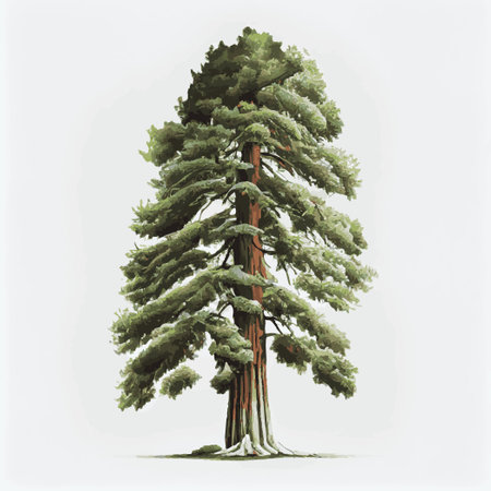 Realistic green tallest tree in the world sequoia on a white background - Vector illustrationのイラスト素材