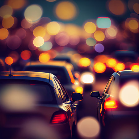 Traffic jam blurred bokeh background - AI generated imageの写真素材