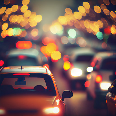 Traffic jam blurred bokeh background - AI generated image