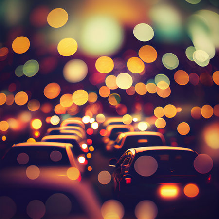 Traffic jam blurred bokeh background - AI generated imageの写真素材