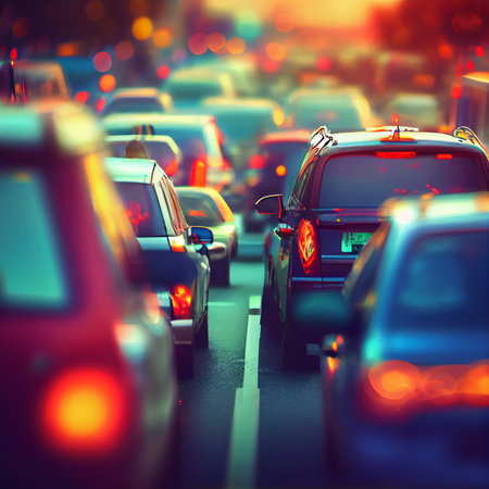 Traffic jam blurred bokeh background - AI generated image