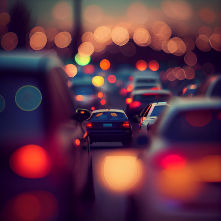 Traffic jam blurred bokeh background - AI generated image