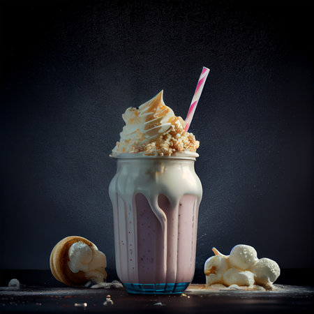 Stylish beautiful fruity milkshake, chocolate drop splashes AI generated imageの写真素材