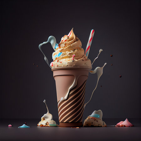Stylish beautiful fruity milkshake, chocolate drop splashes AI generated imageの写真素材
