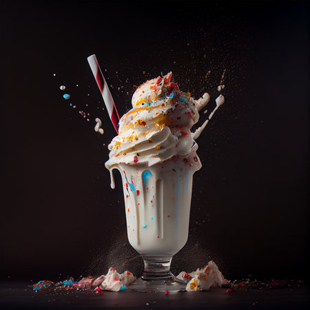 Stylish beautiful fruity milkshake, chocolate drop splashes AI generated imageの写真素材