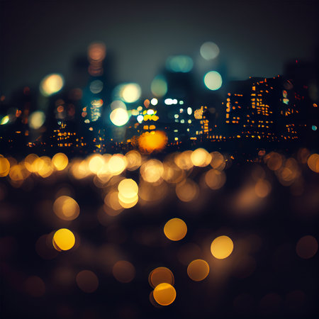 City night landscape bokeh, blurred illustration, urban landscape at dusk time AI generated imageの写真素材