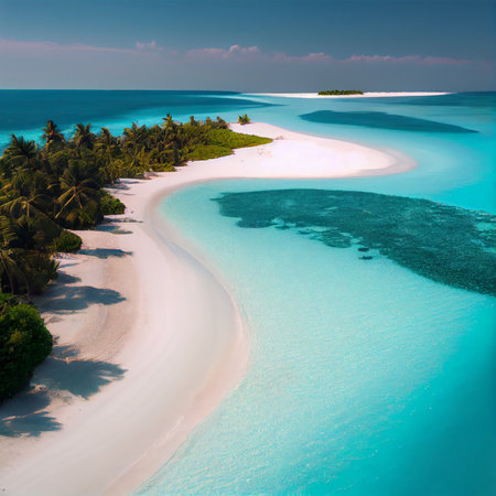 Maldives white sand beach and blue transparent ocean AI generated imageの写真素材