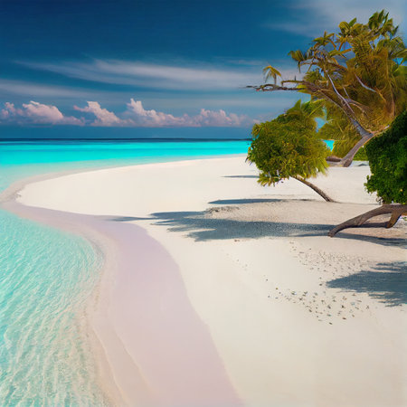 Maldives white sand beach and blue transparent ocean AI generated imageの写真素材