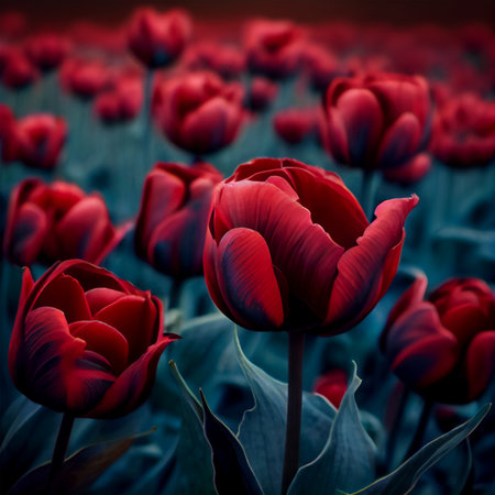 Tulip, Beautiful red tulip bouquet, colorful tulips, spring bloom AI generated imageの写真素材