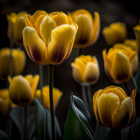 Tulip, Beautiful yellow tulip bouquet, beautiful tulips, spring bloom AI generated imageの写真素材