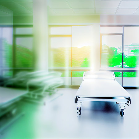 Light blur luxury hospital corridor ward, blurred background of clinic interior with defocus effect. Health care and medical concept - AI generated imageの写真素材