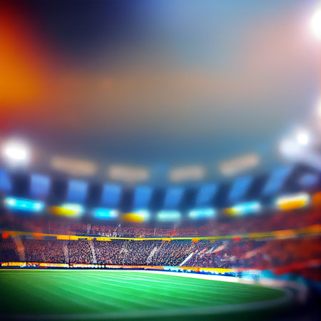 Sports football stadium blurred background AI generated imageの写真素材