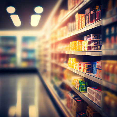 Realistic Blur Background of Store, Department Store, Supermarket or Grocery Store AI Generated Imageの写真素材