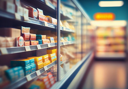Realistic Blur Background of Store, Department Store, Supermarket or Grocery Store AI Generated Imageの写真素材