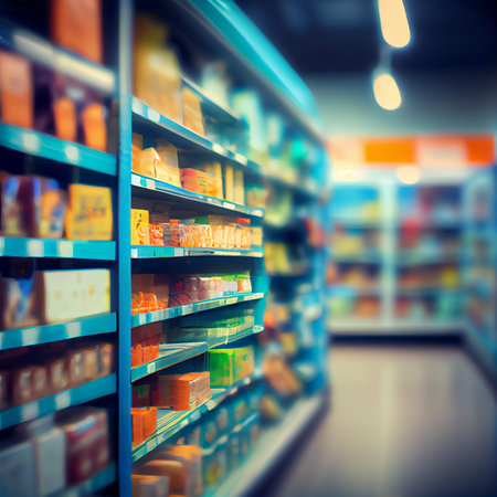 Realistic Blur Background of Store, Department Store, Supermarket or Grocery Store AI Generated Imageの写真素材