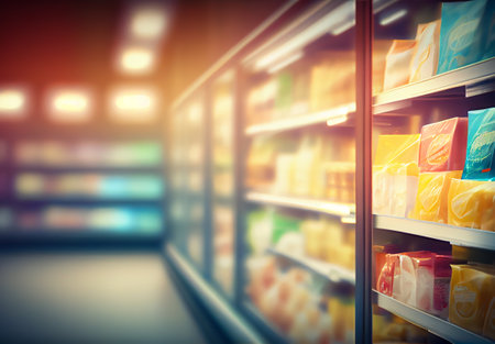Realistic Blur Background of Store, Department Store, Supermarket or Grocery Store AI Generated Imageの写真素材