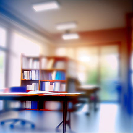 School student blurred light background, template AI generated imageの写真素材