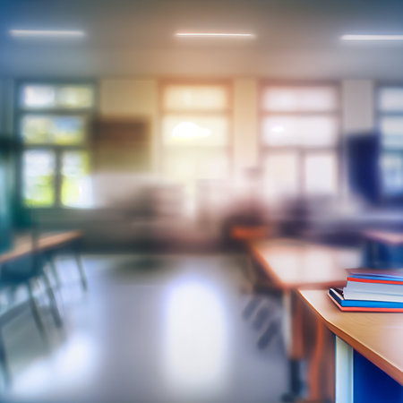 School student blurred light background, template AI generated imageの写真素材